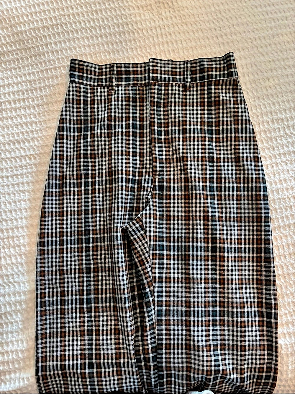 Free People Plaid Back Buckle Cotton Pants Brown & Black